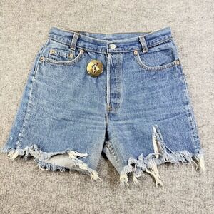 Levi's Cutoff Shorts Blue Denim Distressed Frayed Hem 5" Inseam Button Fly - W30